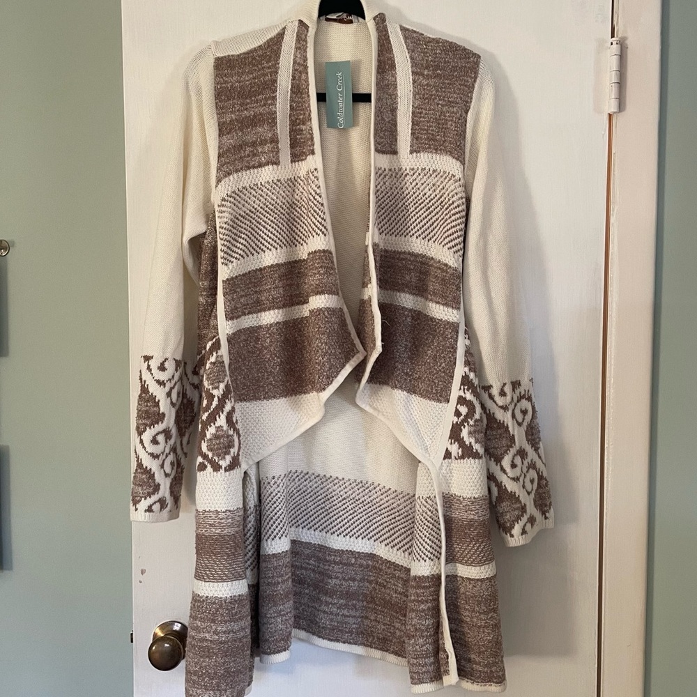 NWT Coldwater Creek sweater coat white brown size Large